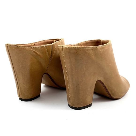 NICOLE beige leather peep toe high heel slides - Picture 11 of 11